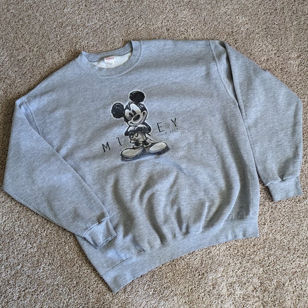 Vintage Disney Mickey Mouse Graphic Heather Gray Sweatshirt Made in USA Sz XL